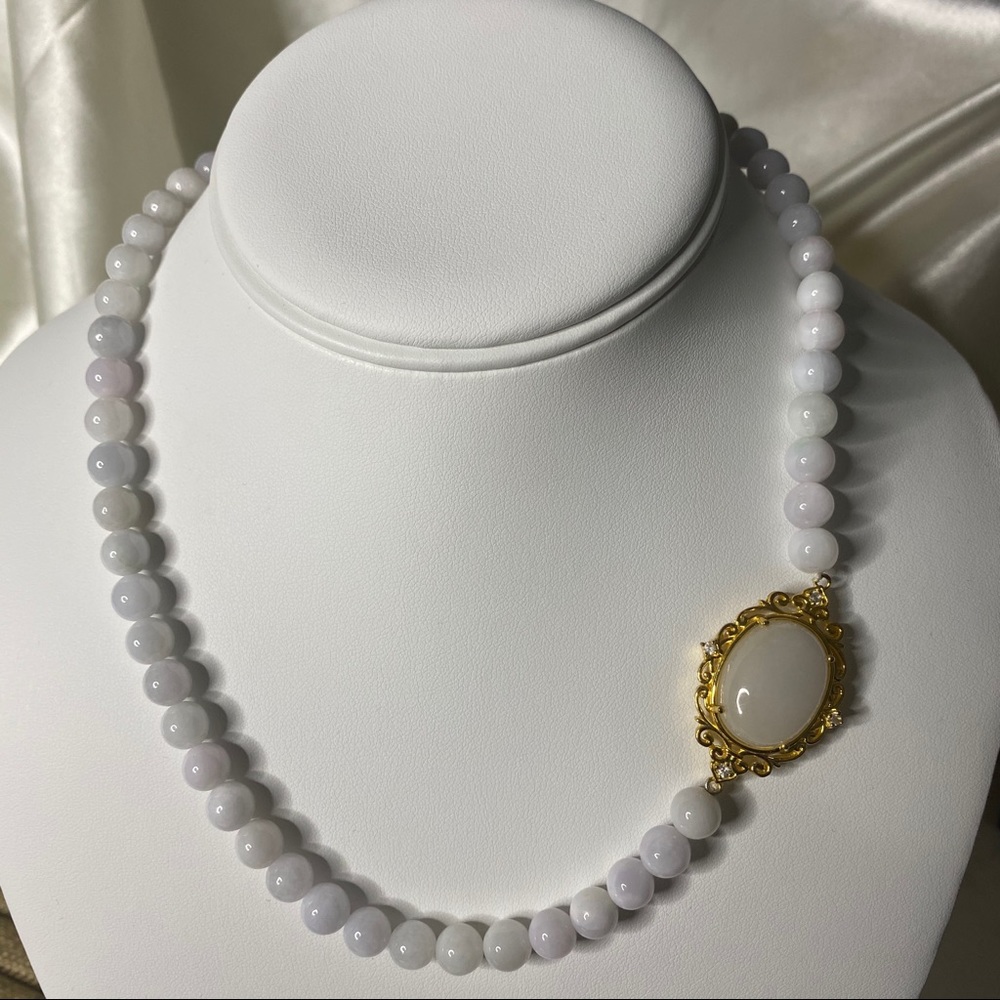 White Jade and Zicron Necklace in Vermeil YG
